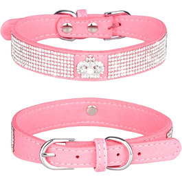 Нашийник для собак і котів Haoyueer з блискітками, м'яка замша, рожевий, розмір L