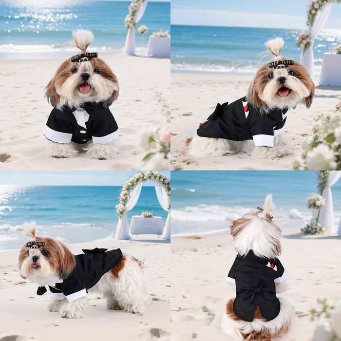 Smoking для собак Norbi, розмір M, червоний, комплект з краваткою для урочистих заходів