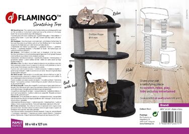 Дряпка для котів Flamingo – коричнева, 78 x 49,5 x 121 см – велика з платформами та прихованими місцями