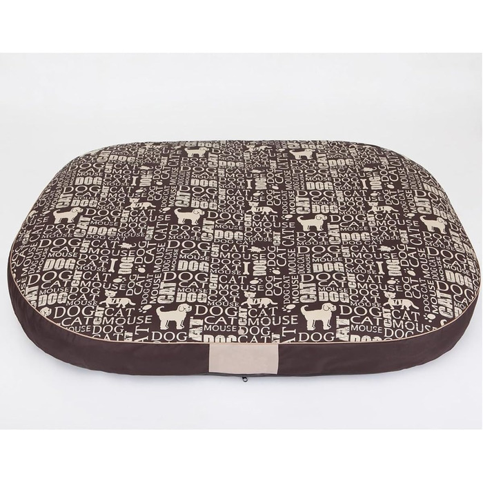 Кругла лежанка для собак Oval - лежанка для маленьких, середніх та великих собак. Міцна, водонепроникна, з м'якою піною, для дому та на вулицю, 70x50x15 см (XL: 108x85x15 см), коричнева з візерунком