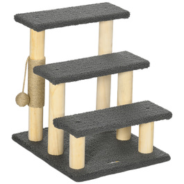 PawHut 3 сходинки Cat Stairs 48H см Сходи для домашніх тварин з тедді тканиною для маленьких кішок сірого кольору, ідеально підходять для людей похилого віку та дрібних порід