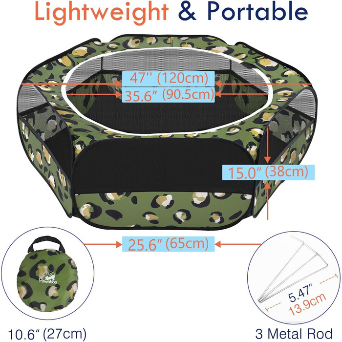 Pawaboo Freigehege для дрібних тварин: вольєр для кроликів, котів, цуценят, хом'яків, з водонепроникним дном та сіткою, Leopard