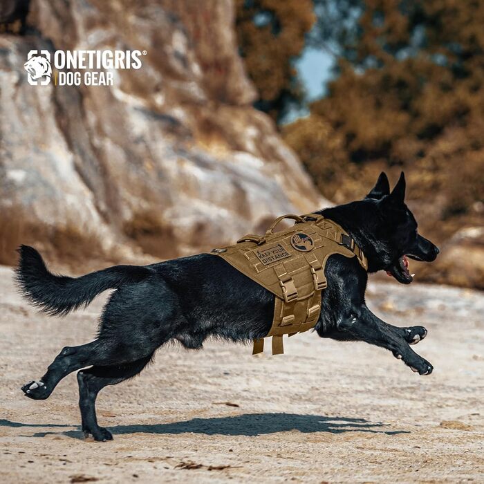 OneTigris тактична шлейка для собак X Destroyer, регульована анти-заплутувальна, з 3 ручками і 2 металевими застібками, проти втечі, безпечна, коричнева, розмір S