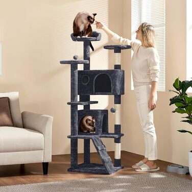 Кігтеточка велика Yaheetech 158 см, Кліматичний комплекс для котів з 3 платформами, 3 стовпчиками для шліфування, 2 будиночками, м'ячиками, сірий