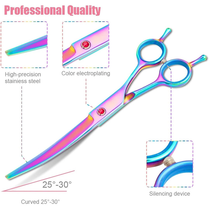 Професійна вигнута ножиця для собак 7,5' - ножиці для грумінгу собак, вигнуті ножиці для шерсті, ергономічна ручка (фіолетовий)