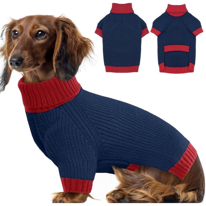 IKIPUKO Пуловер для собак, теплий одяг для собак з отвором для повідка, святковий новорічний пуловер для собак, хлопчиків, дівчаток, зимовий пуловер з коміром-стійкою (M, темно-синій)