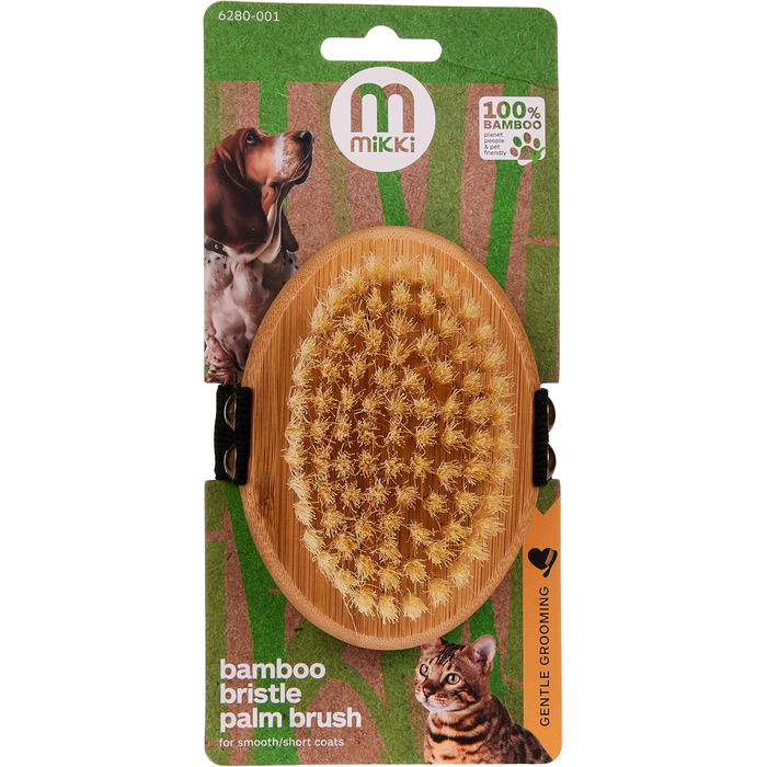 Щітка для грумінгу тварин Mikki 6280002 з бамбука, для собак та котів, для середньої та густої шерсті, 95 г
