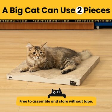 Кігтеточка для котів з коробкою та 4 змінними шарами з картону - великі меблі для дряпання з міцного гофрокартону, двосторонні шари для дряпання з наклейками DIY - лежанка для котів у квартирі, захист меблів, велика (гофрокартон, 2 шт.)