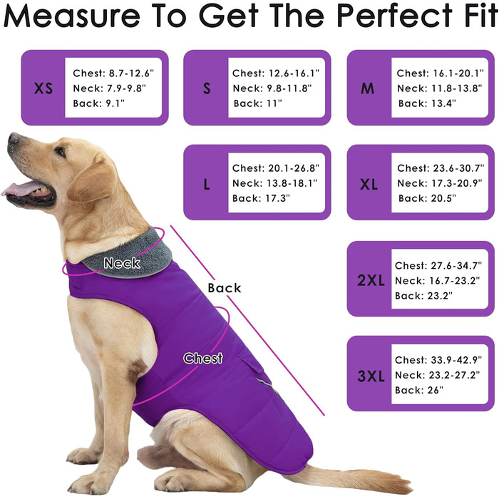 Зимовий теплий одяг для собак: жилет з кишенею та світловідбиваючими смугами. Підходить для цуценят та собак різних розмірів (3XL). Колір: фіолетовий