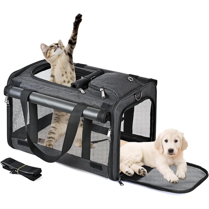 Транспортна переноска для собак та котів (складний бокс) - чорна