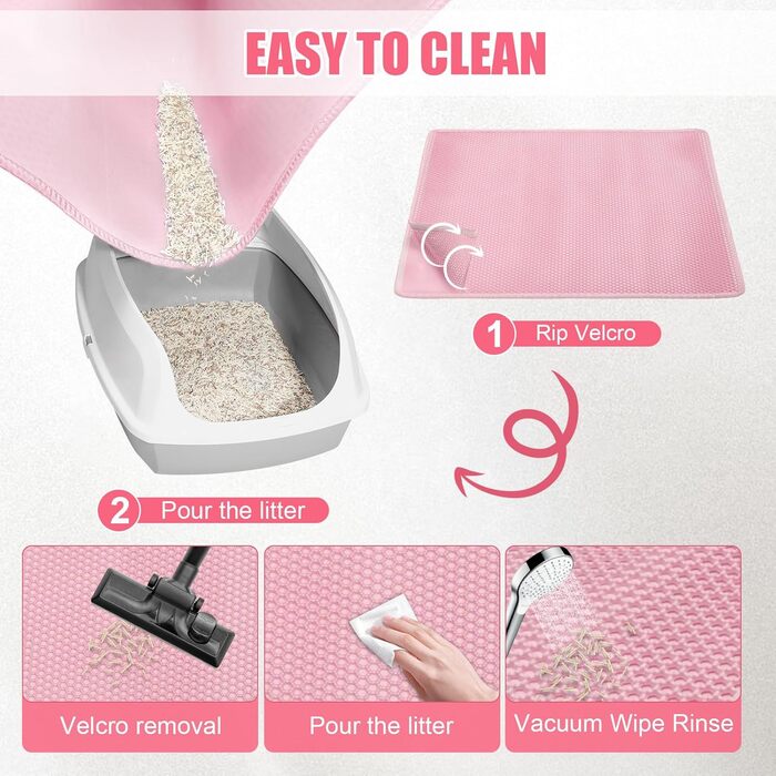 Килимок для котячого туалету TidyNuts, рожевий, XL (114,3 x 81,3 см), двошаровий, EVA, водонепроникний, контролює розсипання наповнювача