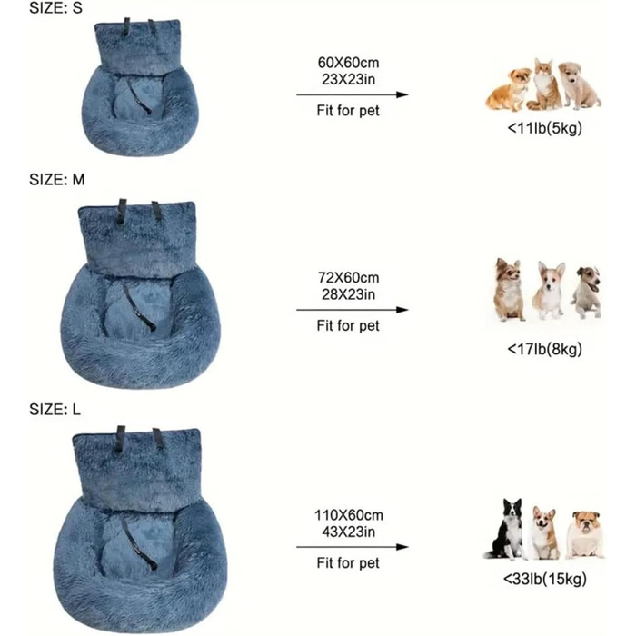 Автокрісло для собак, автоліжко для собак - знімний м'який пухнастий лежак для собак, автоліжко для собак, миється, з повідком та ременем, підходить для авто/вантажівки/SUV/пікапа, темно-сірий L