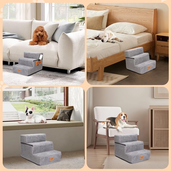 Сходинки для собак Nobleza – 5 сходинок, пандус для тварин, килимок для видалення ворсу, сходи для котів та собак до ліжка/дивану