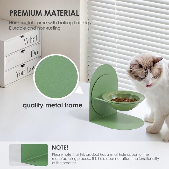 Підвищений годівниця для котів, керамічна миска для корму з металевим підставкою, протиковзна, не протікає, для дому (2 шт, зелена)