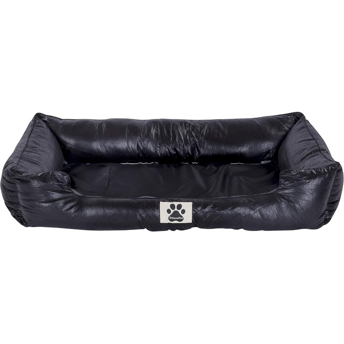 Крісло-ліжко для собак CLAMARO 'DeluxePet' чорного кольору 120x80 см з штучної шкіри, 2в1 з поворотним подушками, для великих собак, з боковинами з м'якою оббивкою, антиковзаюча підкладка, розмір Large