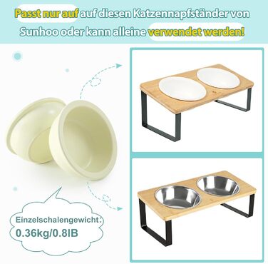 Набір мисок для котів GUUSII HOME (2 шт.) з кераміки, 360 мл, для корму та води, бежевий, 14 см, миски для котів, машиномийні