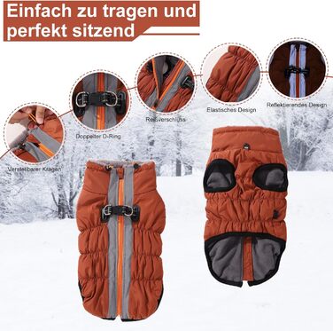 Водонепроникний зимовий теплий одяг для собак - куртка з D-початком, тепла жилетка для малих, середніх та великих собак XL, коричневого кольору