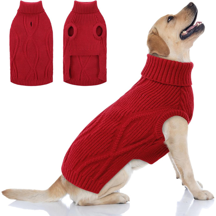 Теплий та м'який пуховик для собак великих порід Queenmore | Turtleneck | Коргі, Бігль, Французький бульдог, Шнауцер, Такса (XXL, Червоний)