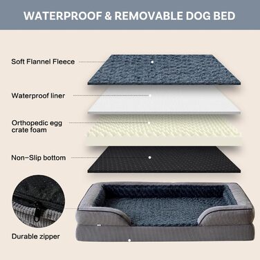 Ортопедичне ліжко для собак великих порід, Memory Foam, 89 x 64 x 17 см, для Лабрадора, Бордер Коллі, Австралійської вівчарки