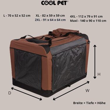 Переносна складана переносна коробка для собак 91х64х64 см, 2XL (колір: коричневий)