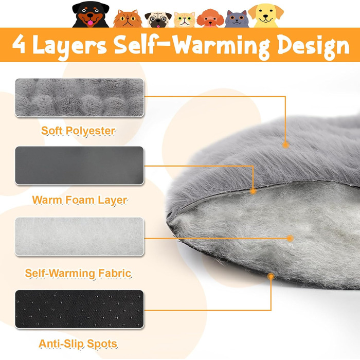Самогріюча ковдра для тварин Wdmiya 60x45 см, для котів та собак, миюча, фланелева, без електроживлення, для автомобіля. Білий (Сірий, L)