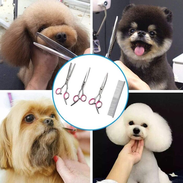 Набір для стрижки тварин QUNINE: професійний набір для грумінгу, включає ножиці та тример, нержавіюча сталь, 17.8 см