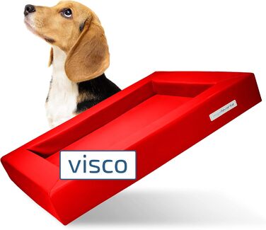 Ліжко для собак з віско-матрацом - зручне собаче ліжко, диван - якісне ліжко для собак, захищає суглоби - міцна собача лежанка, розмір L 110 x 90 см (M: 90 x 70 см, червоний)