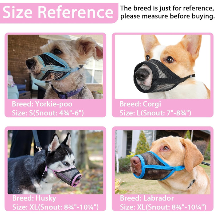 Намордник для собак LUCKYPAW, сітка, великі та середні породи, м'яка насадка, запобігає укусам, пиття, дихання, регульований, для цуценят (XXL, 26,4 см)
