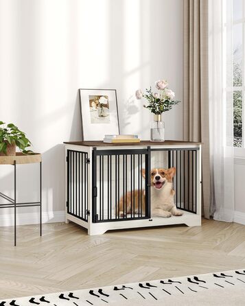 Будиночок для собаки Hzuaneri 100 см з дверцятами, дерев'яний, для дому, біло-коричневий