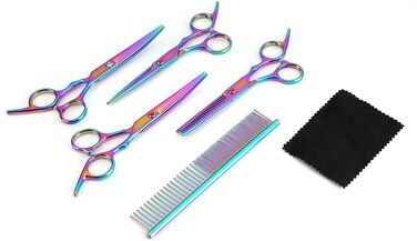 Набір ножиць для грумінгу собак та котів 6 шт. з нержавіючої сталі, кольорові, для догляду та видалення шерсті