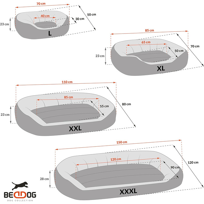 BedDog® Hundebett Sunny: велике овально-кругле лежанка для собак з Cordura, XXXL, RED-WINE (червоний), 150 x 120 x 23 см