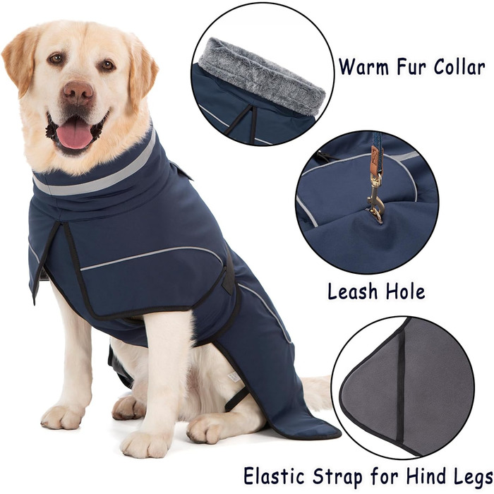 Водонепроникний зимовий одяг для собак: теплий пуховик, куртка, флісовий светр, одяг для собак з коміром з хутром, світловідбиваючий, для малих, середніх та великих собак, водонепроникний, колір морської хвилі (M)
