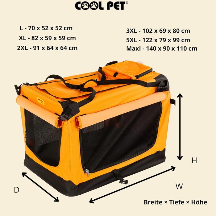 Органайзер для собак 91х64х64 см 2XL, переноска, клітка, коробка для собак, автопереноска, складана переноска (оранжева)