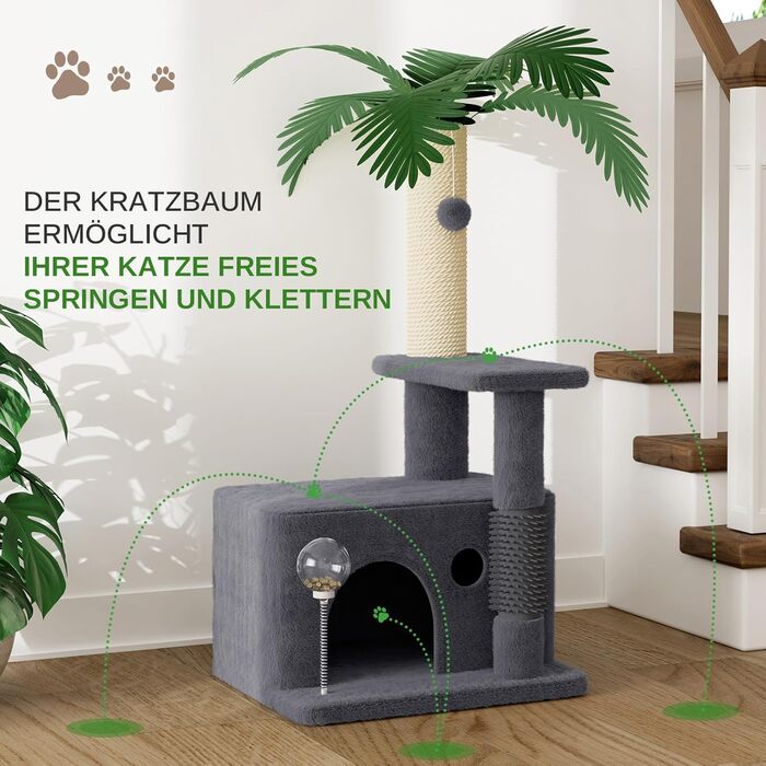 Котячий комплекс Kratzbaum 90 см: кігтеточка, будиночок та іграшки (темно-сірий)