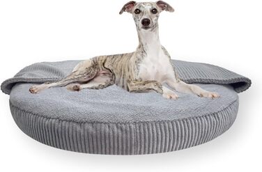4L Textil Hundebett Vigo з капюшоном: ліжко-печера для собак, ковдра, корзина, ліжко-мішок, подушка з корду, середні породи (Сірий, 90x90x12 см)