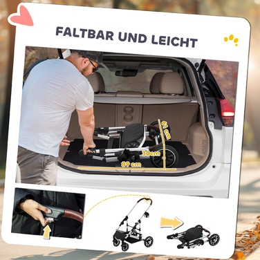 PawHut Коляска для собак 3 в 1 Dog Buggy Складна для собак і кішок до 10 кг Cat Buggy з подушкою Підстаканник Сітка Вікна Двері Кошик для зберігання Котяча коляска Баггі Світло-сірий | Аосом