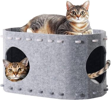 Кігтеточка-будиночок для котів Solview з фетру, сіра, 58x33x30 см