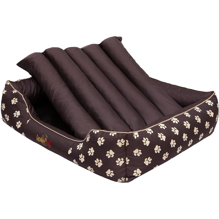 Ліжко для собак Prestige, M, 110x90 см, коричневе з лапами. Знімна та пральна наволочка. Підходить для собак маленьких, середніх та великих порід.