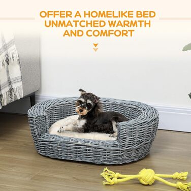 Корзина для собак і котів PawHut з подушкою, сірого кольору, 57 x 46 x 17,5 см