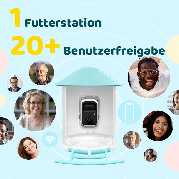 Розумна годівниця для птахів NETVUE Birdfy з камерою, Wi-Fi, нічним баченням, автоматичним записом відео, для спостереження за птахами