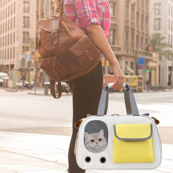 Портативна переноска для тварин - складана сумка для котів та маленьких собак, легка переносна сумка | Міцна переноска для домашніх тварин з вентиляційною сіткою для безпечних подорожей з цуценятами або в дорозі, зелений (жовтий) колір