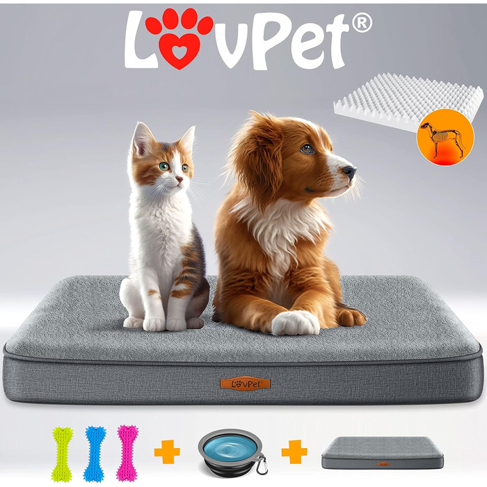 Ортопедичне ліжко для собак Lovpet Cookie XL, антрацит, з мискою і 3 кісточками, знімний і праний чохол, для малих, середніх і великих собак