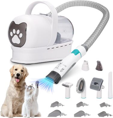 Машинка для стрижки собак з пилососом, 13000PA, 7 насадок для грумінгу, триммер для лап, щітка, гребінець, 3 рівні всмоктування