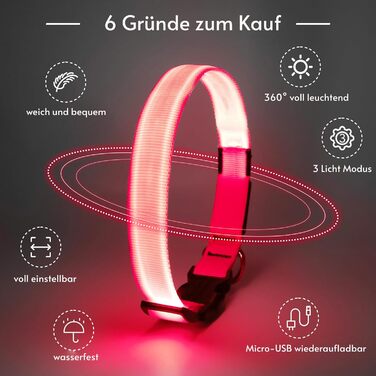 LED-нашийник для собак KOSKILL: перезарядна модель USB, водонепроникний, яскравий, регульований, для середніх та великих собак (зелений, рожевий)