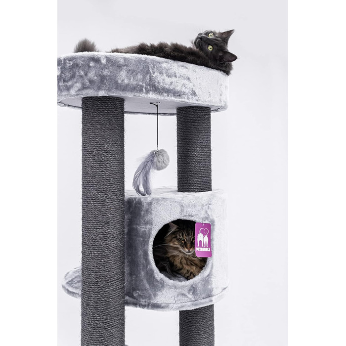 Дряпка для котів Petrebels Charlotte 180 см, преміум-якість, з гамаком, товсті стовпи Ø12 см, сіра