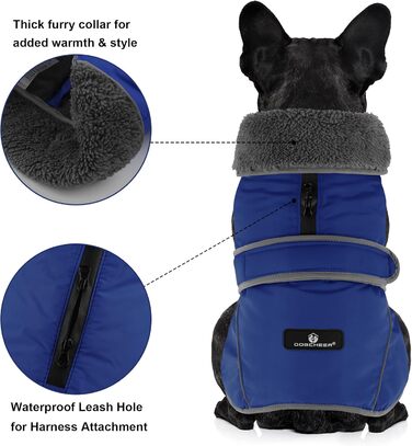 Зимова куртка для собак Dogcheer з флісовим коміром, тепла жилетка для цуценят та собак великих, середніх та малих порід, блакитна (M, обхват грудей 46-62 см, довжина спини 36 см)