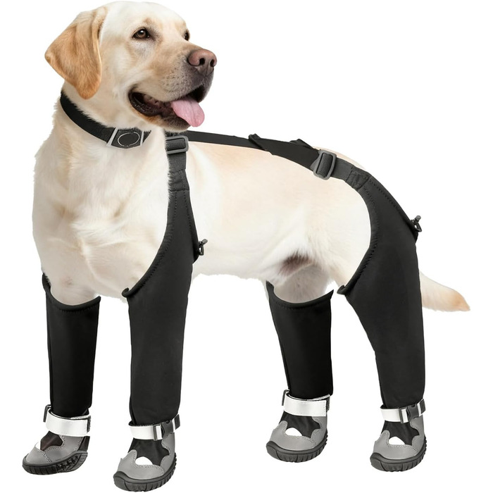 Чоботи для собак з підтримуючою конструкцією, водонепроникні чоботи-регулятори для цуценят, зимові чоботи-снігоступи, антибагряний костюм з чоботами, регульовані підтяжки (XS)