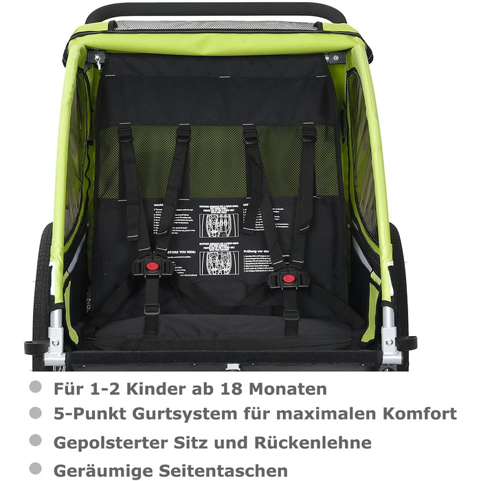 Дитячий причіп Tiggo VS 2 в 1: велосипедний причіп + коляска Jogger, 50202 (зелений лемон)