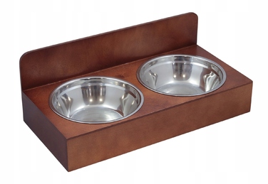 Подвійна дерев'яна підставка для мисок собаки, коричнева