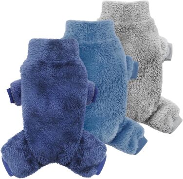 3-Piece Set Плюшеві піжами для собак Idepet, теплий одяг для тварин, костюми для собак та котів, розмір S (Сірий, Синій, Морська хвиля)